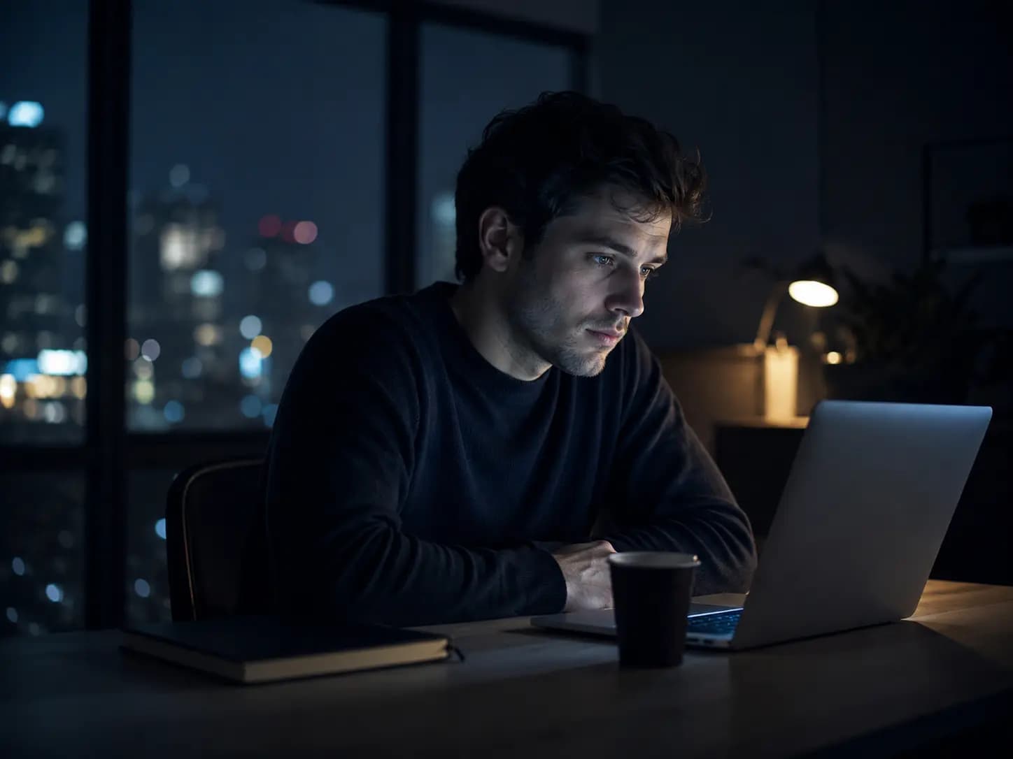 Business owner reviewing software proposals late at night — custom software development company Delhi NCR